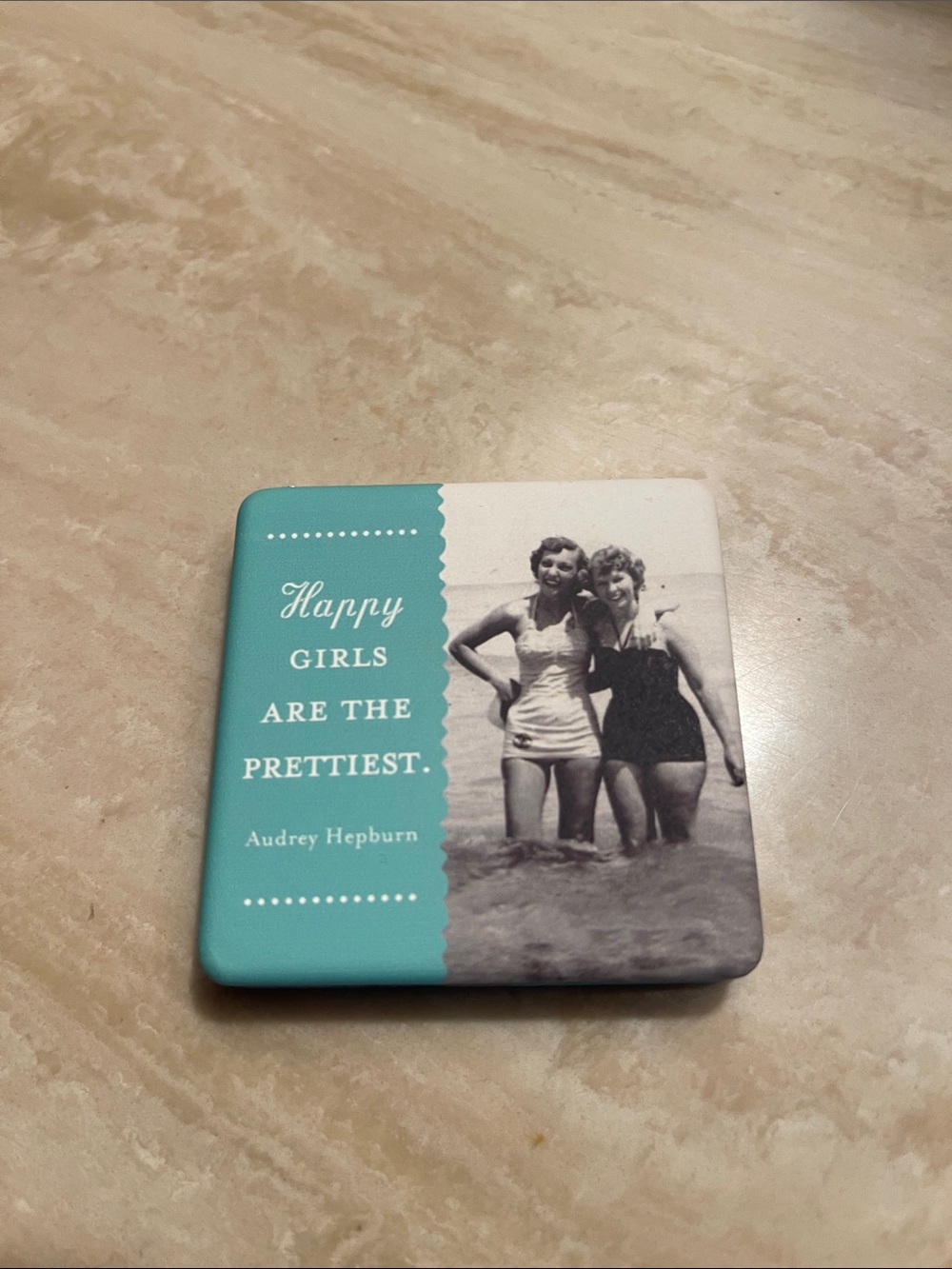 Inspirational Audrey Hepburn Quote Metal pocketbook mirror - Teal & Black/White